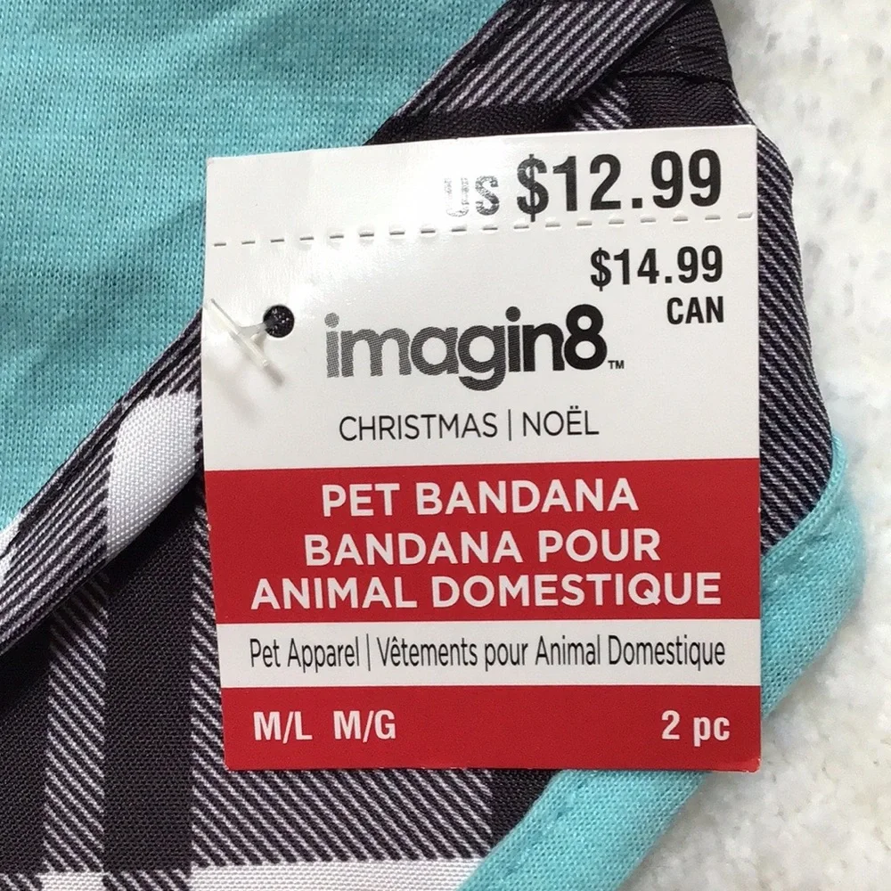 Set of 2 Dog Pet Neck Scarves‎ Bandanas Blue & Black Plaid Medium/Large N…